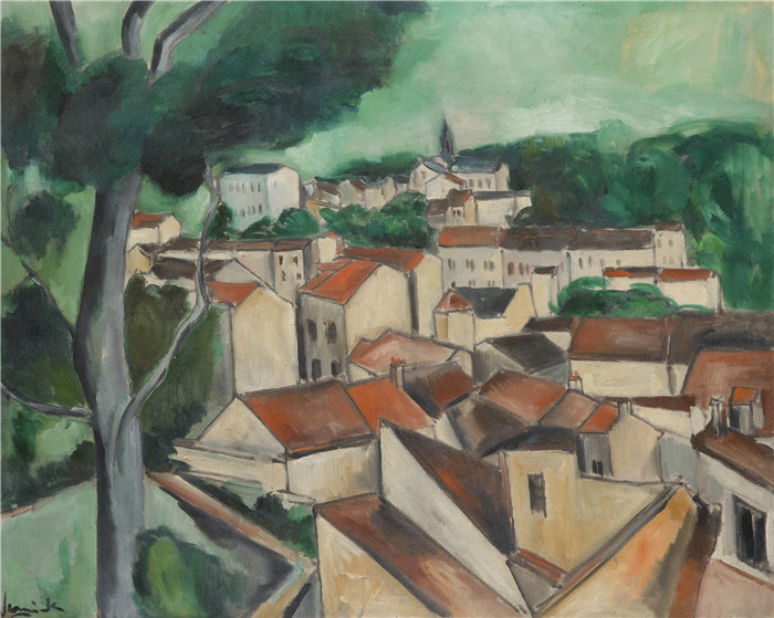 《乡村景观》莫里斯·德·弗拉明克(Maurice De Vlaminck)作品-Vue de Village, 1912