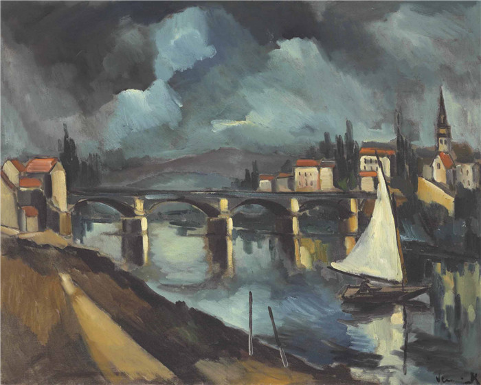 《塞纳河la seine a chatou 1》莫里斯·德·弗拉明克(Maurice De Vlaminck)作品