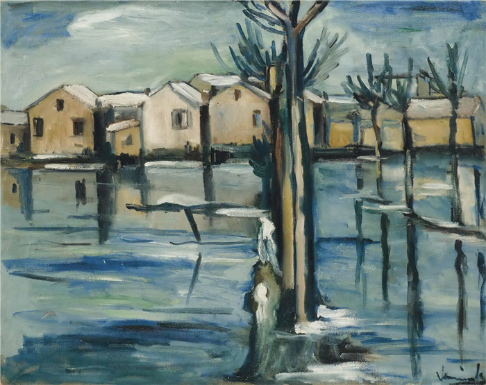 《树木村庄linondation (2)》莫里斯·德·弗拉明克(Maurice De Vlaminck)作品