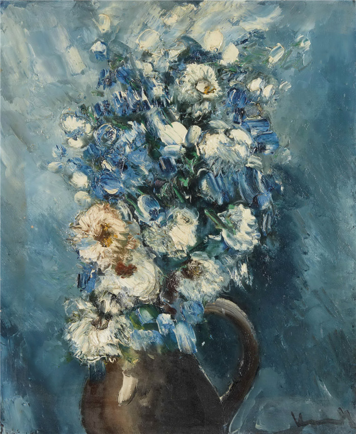 《一束雏菊和蓝莓》莫里斯·德·弗拉明克(Maurice De Vlaminck)作品-bouquet de marguerites et bleuets