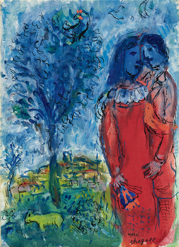《红色情侣》马克·夏加尔(Marc Chagall)作品-COUPLE EN ROUGE