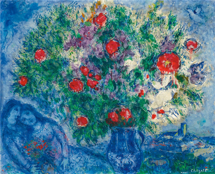 《蓝色花瓶》马克·夏加尔(Marc Chagall)作品-Le Vase Bleu, 1978