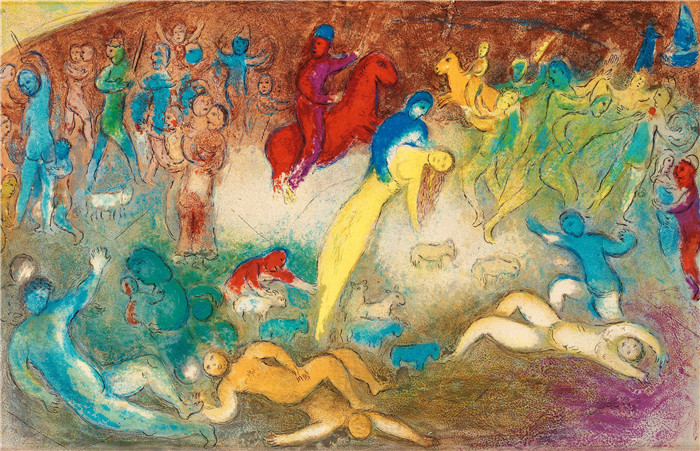 马克·夏加尔(Marc Chagall)作品-克洛伊是由甲胺人从水蚤和克洛伊身上带走的