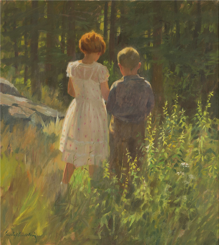 古斯塔夫·卡尔斯特罗姆（Gustaf Carlstrom）作品-两个站着的小孩