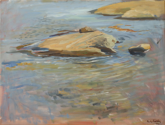 《海滩》古斯塔夫·卡尔斯特罗姆(Gustaf Carlstrom)作品- Strandmotiv. Olja pa duk, signerad och daterad 1940
