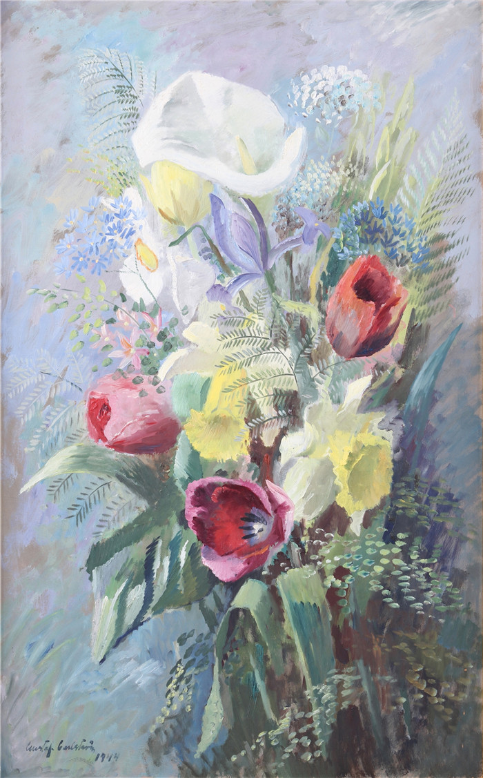 《花》古斯塔夫·卡尔斯特罗姆(Gustaf Carlstrom)作品-静物-signerad-1944