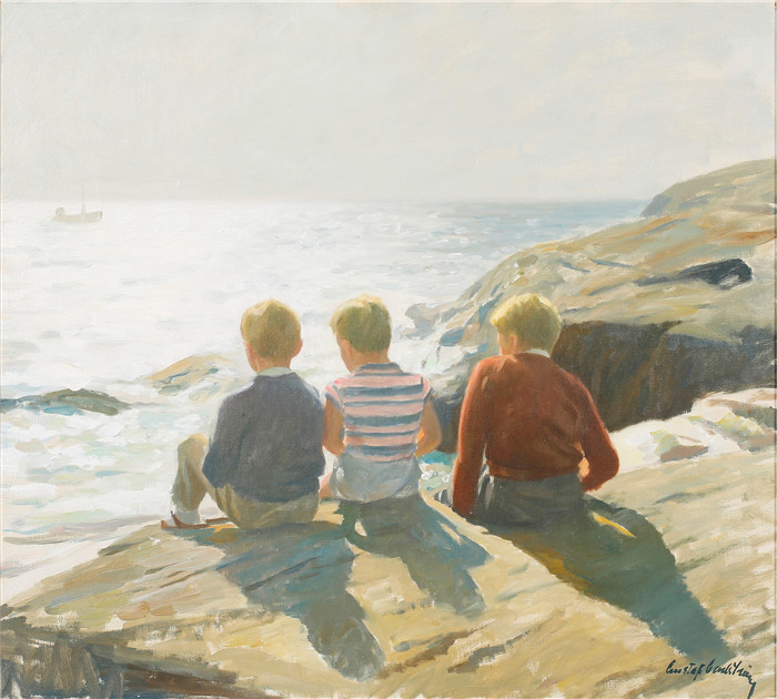 古斯塔夫·卡尔斯特罗姆（Gustaf Carlstrom）作品-三个坐着的小孩