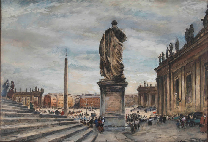 《广场》米歇尔·卡斯切拉(Michele Cascella)作品-Senza titolo, 1933