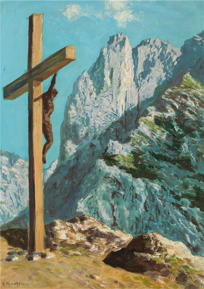 《山上的十字架》卡尔·潘切里（Karl Pancheri）作品-Cruzifix in the mountains