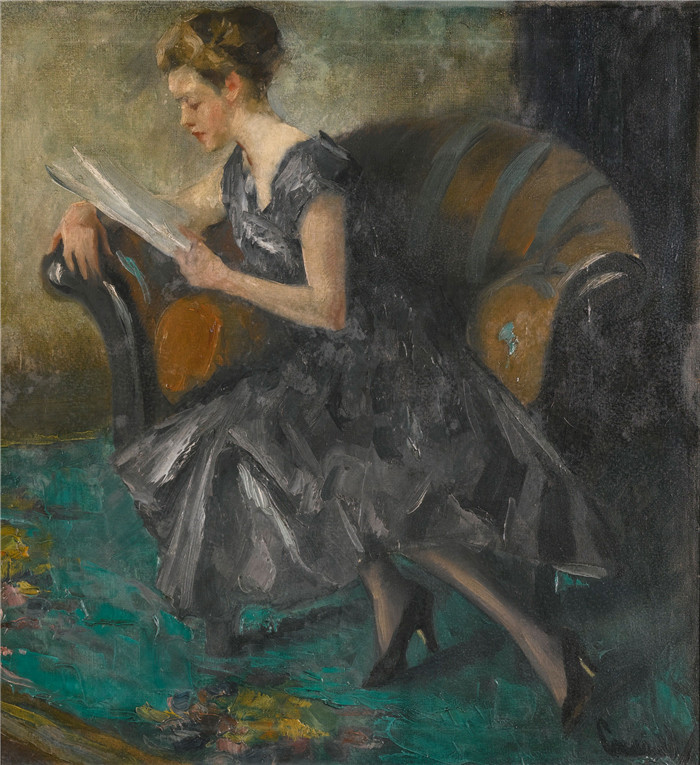 《室内女孩》爱德华·库柯(Edward Cucuel)作品 - MADCHEN IN EINEM INTERIEUR (GIRL IN AN INTERIOR)