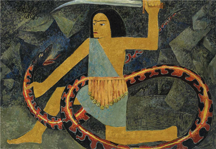 《克里希纳的胜利》保罗·塞鲁塞尔(Paul Sérusier)作品-Krishna's Victory, 1913