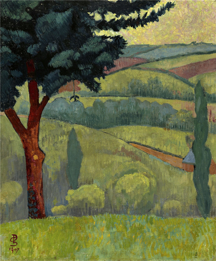 《山谷,灰色天气》保罗·塞鲁塞尔(Paul Sérusier)作品-Valley, Gray Weather. 1907