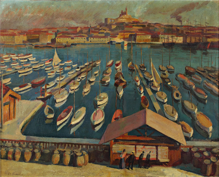 《马赛港》查尔·斯卡莫因（Charles Camoin）作品-Le port de Marseille, circa 1905
