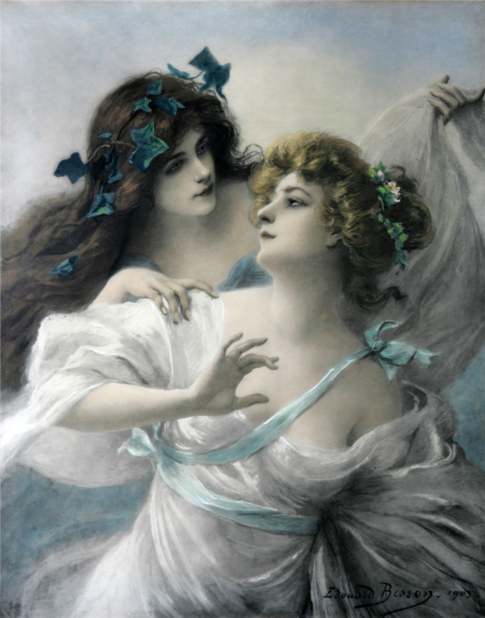 爱德华·比松（Edouard Bisson）作品-两个处女Two Virgins, 1903