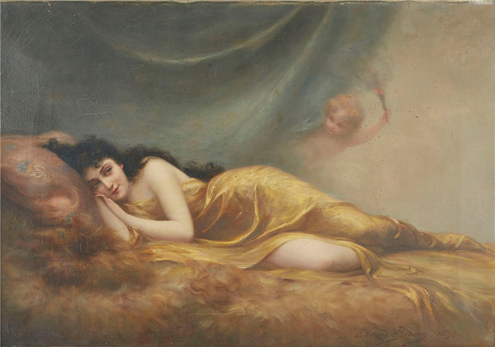 《女人与朗吉德之爱》爱德华·比松（Edouard Bisson）作品-Woman and Languid Love, 1893
