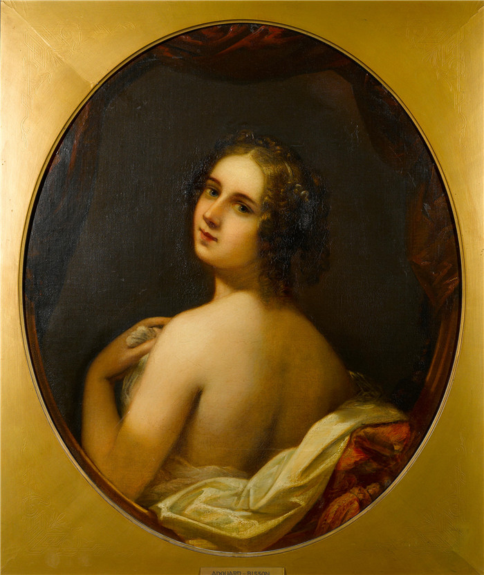 《一位椭圆形女士的肖像》爱德华·比松（Edouard Bisson）作品-A portrait of a lady oval