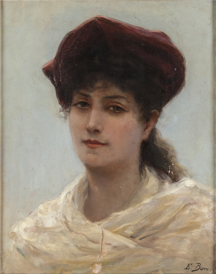 《女子肖像油画》爱德华·比松（Edouard Bisson）作品-oil on canvas