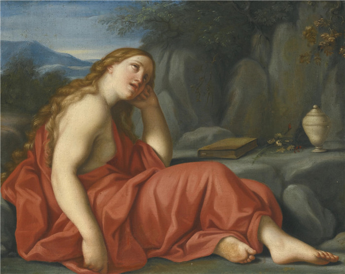 《忏悔的抹大拉玛利亚躺在洞穴外》弗朗西斯切尼(Marcantonio Franceschini)作品-The Penitent Mary Magdalen lying outside a grotto