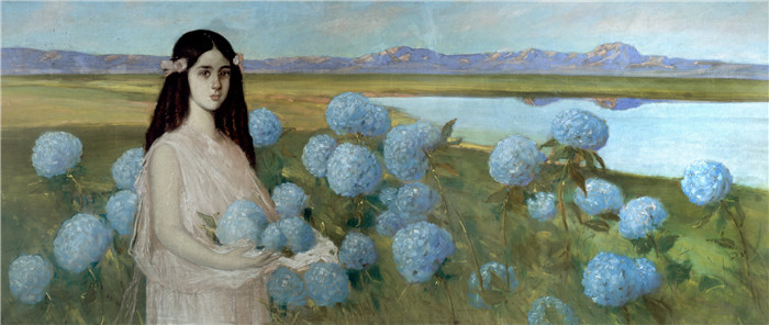 《带有NIA和Hortensias de的景观》阿尔弗雷多·拉莫斯·马丁内斯(Alfredo Ramos Martinez)作品-1779 Paisaje con nia y hortensias d
