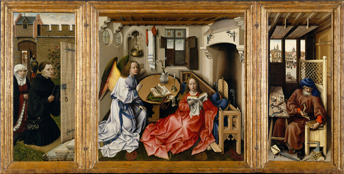 《三胞胎与天使报喜》罗伯特·坎平（Robert Campin）作品-Triptych with the Annunciation, known as the 