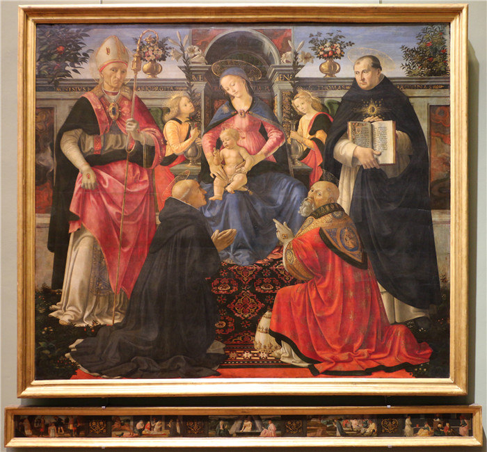 多梅尼科·吉兰达约（Domenico Ghirlandaio）作品-麦当娜登基，天使和四位圣徒