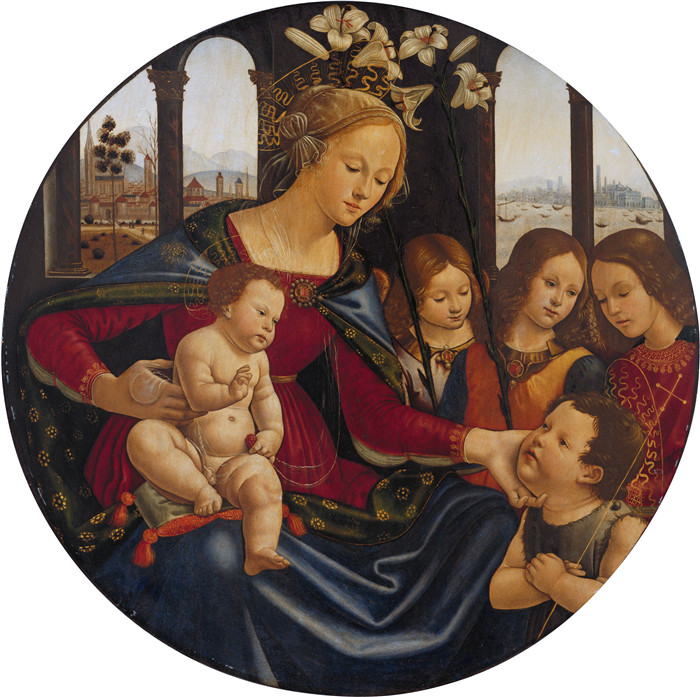 多梅尼科·吉兰达约（Domenico Ghirlandaio）作品-圣母和圣婴与婴儿施洗者圣约翰和三个天使