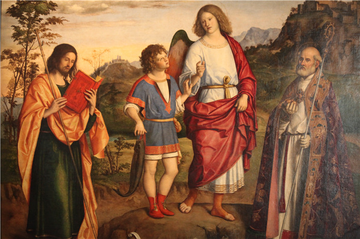 西玛·达·科内利亚诺(Cima da Conegliano)高清作品-圣贾科莫·马焦雷和尼古拉中的大天使拉斐尔和托拜洛