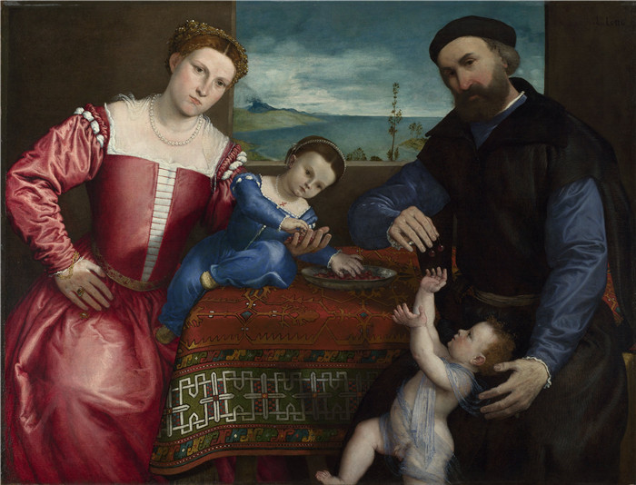 洛伦佐·乐透（Lorenzo Lotto）作品-乔瓦尼·德拉·沃尔塔 （Giovanni della Volta） 与妻子和孩子的肖像