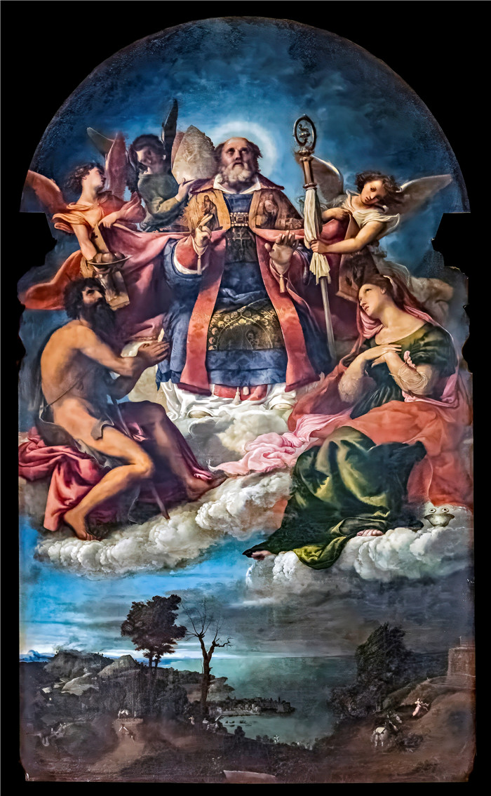 洛伦佐·乐透（Lorenzo Lotto）作品-圣尼古拉斯与施洗者圣约翰和露西的荣耀