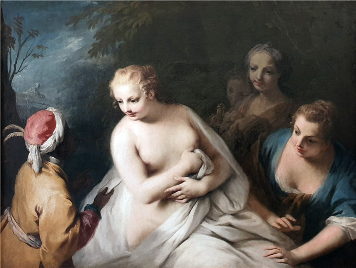 雅各布·阿米格尼（Jacopo Amigoni）画作-巴塞巴在洗澡时收到大卫的信息