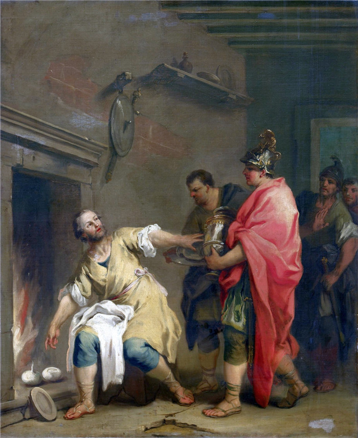 雅各布·阿米格尼（Jacopo Amigoni）画作-马库斯·库里乌斯·登塔图斯拒绝萨谟奈特人的礼物