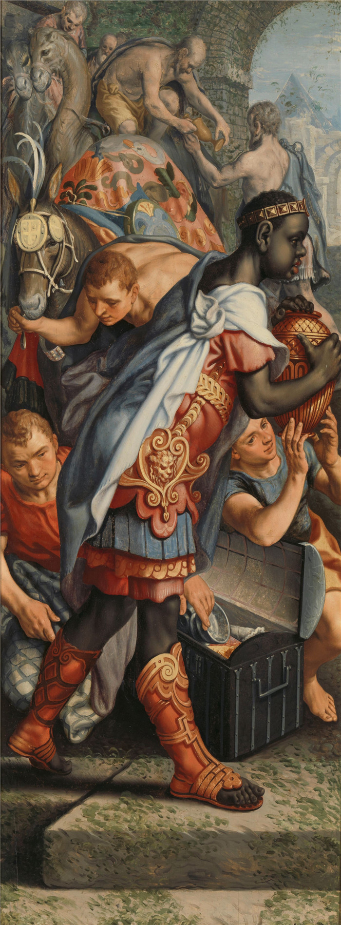 彼得·埃森（Pieter Aertsen）作品-三联画的左翼，有博士的崇拜和寺庙中的展示