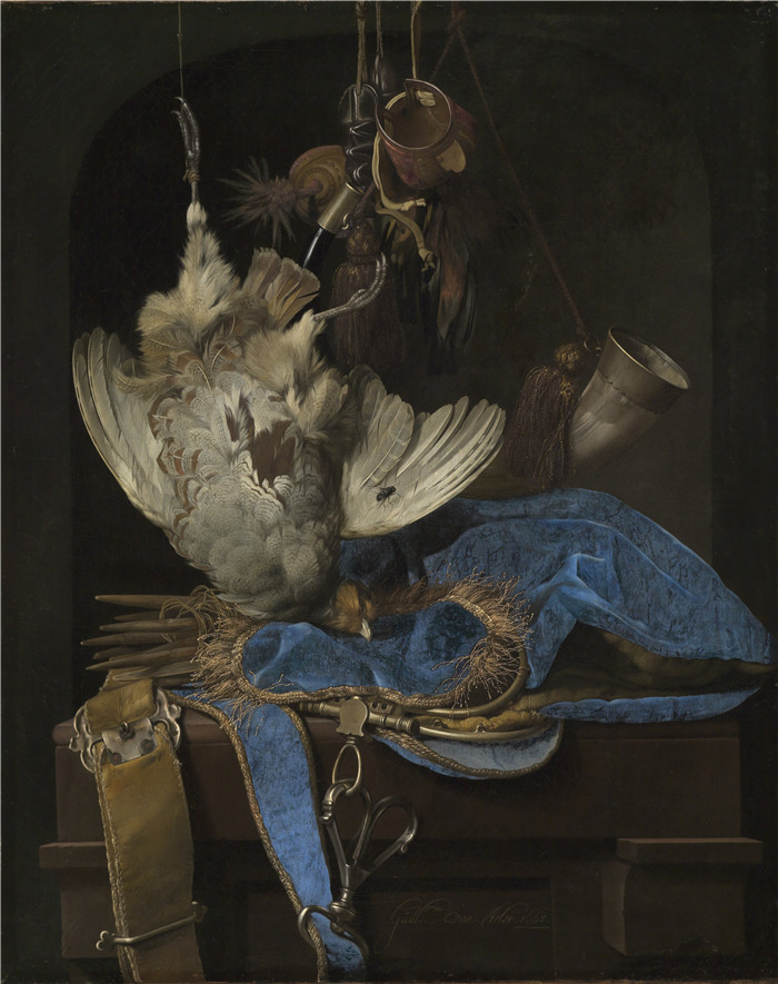 威廉·范·阿斯特(Willem van Aelst)作品-带有狩猎设备和死鸟的静物