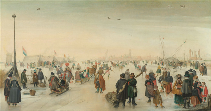 亨德里克·阿弗坎普（Hendrick Avercamp）作品-在城镇附近享受冰雪