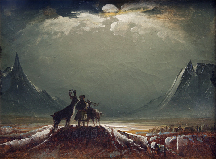佩德·巴尔克(Peder Balke)作品-Landskap fra Finnmark med same og reinsdyr