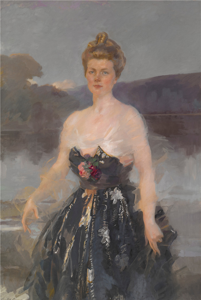 塞西莉亚·博克斯(Cecilia Beaux)作品-阿尔伯特·贝弗里奇夫人的肖像(凯瑟琳·艾迪;Lady Primrose 肖像)