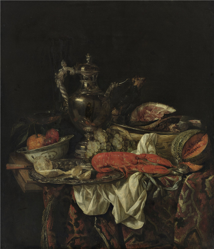 亚伯拉罕·范·贝耶伦（Abraham van Beijeren）作品-银色水壶的静物