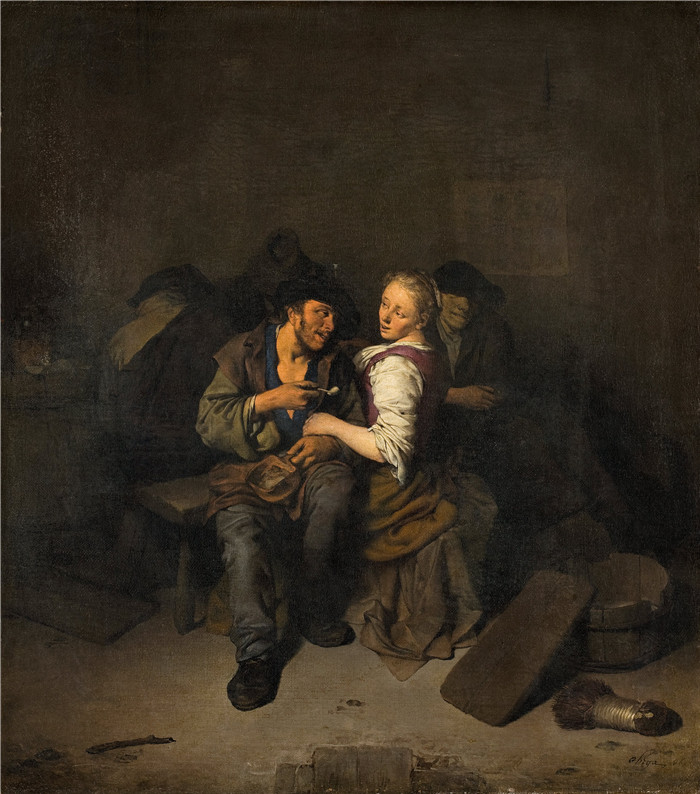 科内利斯·彼得斯·贝加（Cornelis Pietersz Bega）作品-小酒馆里的年轻夫妇