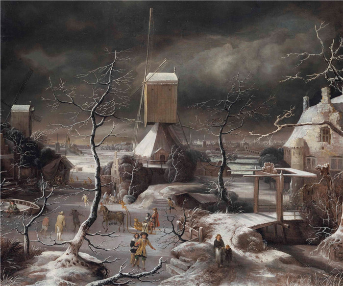 亚伯拉罕·比尔斯特拉滕 （Abraham Beerstraten） 画作-冬季景观，马拉雪橇