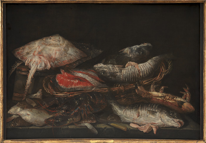 亚伯拉罕·范·贝耶伦（Abraham van Beijeren）作品-石桌上有鱼的静物