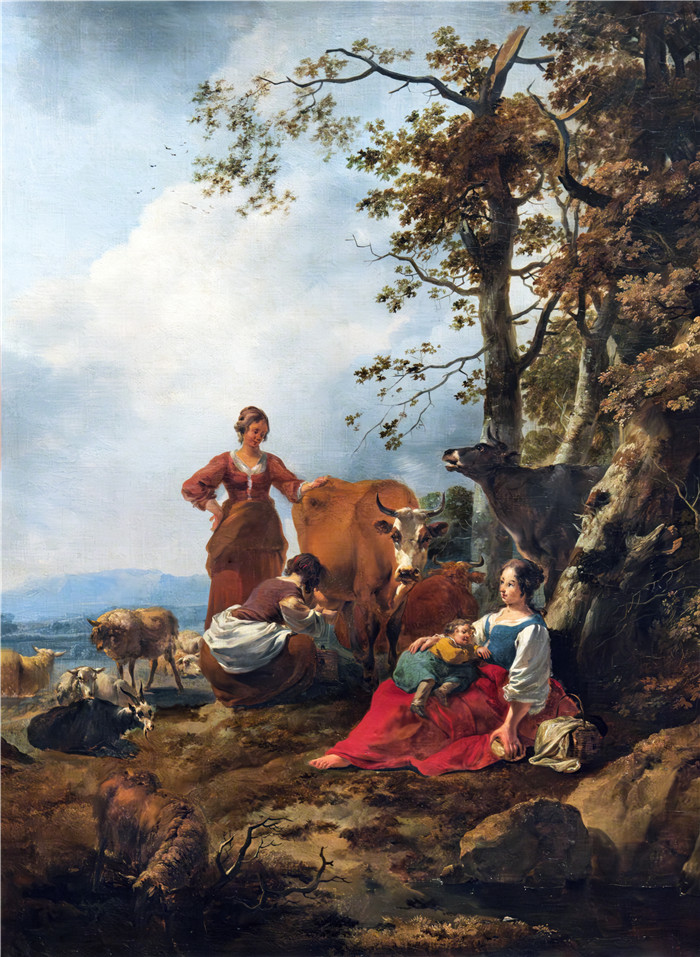 尼古拉斯·贝赫姆(Nicholaes Berchem)作品-Landscape with peasant women and herds