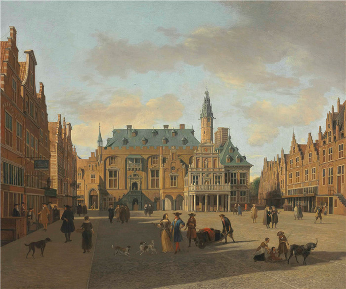 格里特·伯克海德（Gerrit Berckheyde）作品-从东面看哈勒姆的 Grote Markt 和市政厅