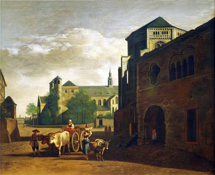 格里特·伯克海德(Gerrit Berckheyde)作品-科隆圣格雷恩教堂和圣潘塔莱恩教堂景观