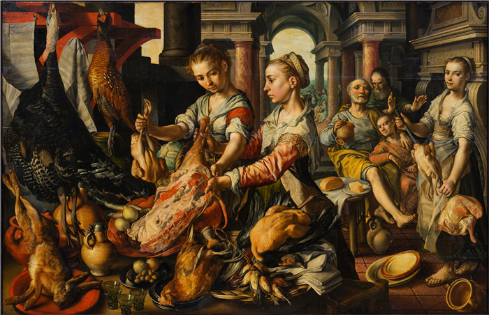 约阿希姆·布克莱尔(Joachim Beuckelaer)作品-基督在马大和马利亚家的厨房场景