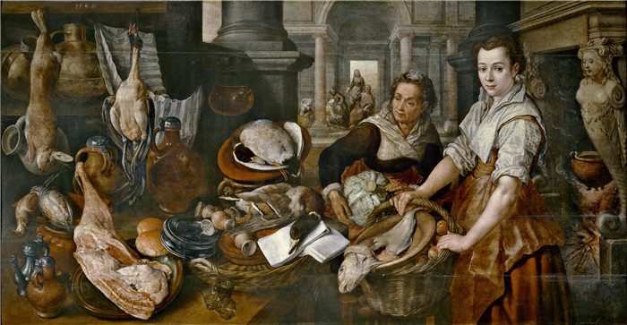约阿希姆·布克莱尔(Joachim Beuckelaer)作品-基督在家里与马大和马利亚