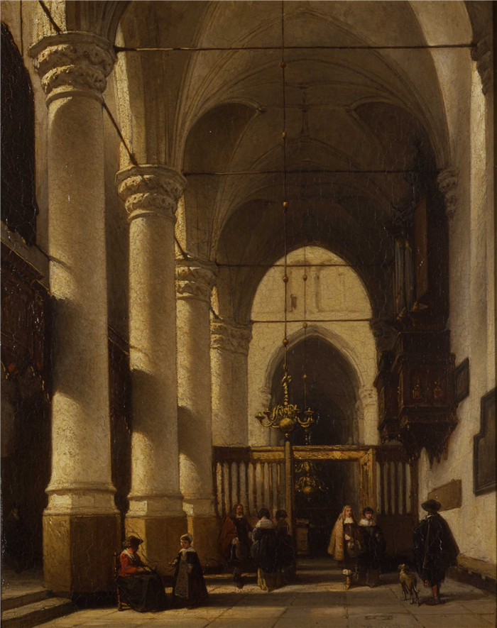 约翰内斯·博斯布姆(Johannes Bosboom) 画作-De Grote- of St. Jacobskerk in Den Haag
