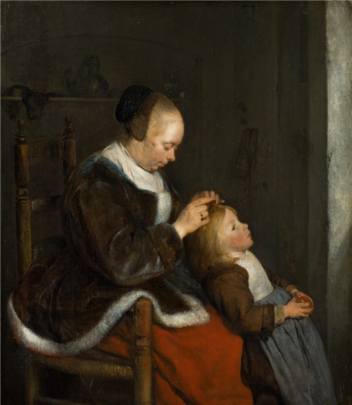 杰拉德·特·伯奇（Gerard ter Borch）作品-母亲为孩子的头发除虱