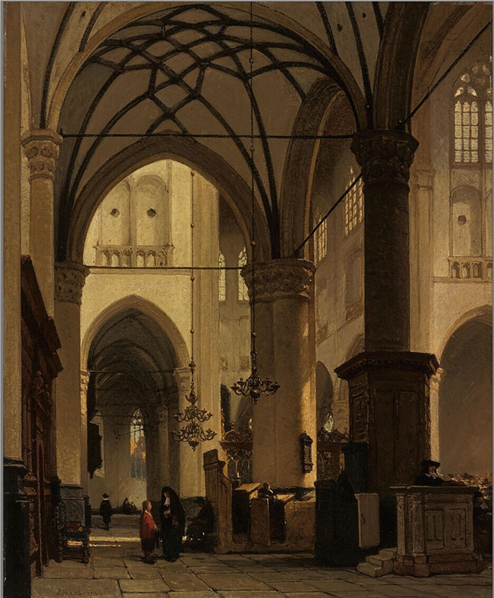约翰内斯·博斯布姆(Johannes Bosboom) 画作-阿尔克马尔的圣劳伦斯教堂内部