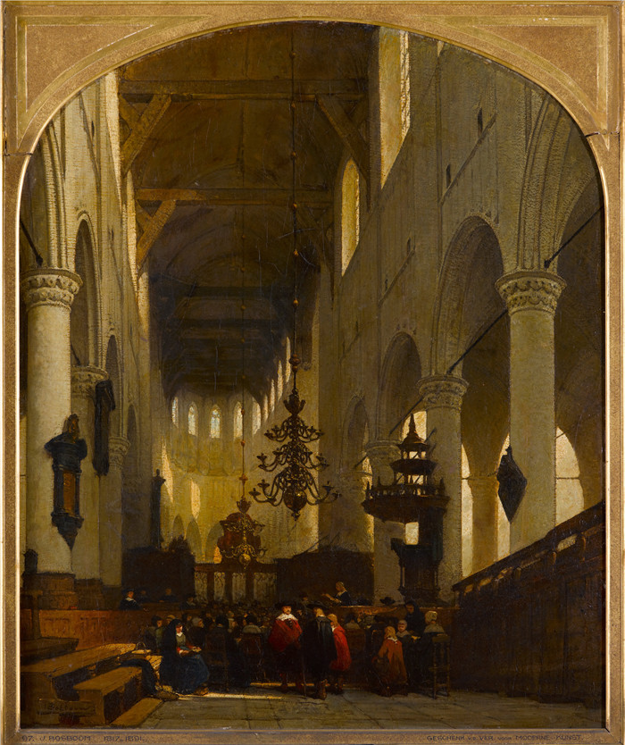约翰内斯·博斯布姆(Johannes Bosboom) 画作-莱顿的 Pieterskerk