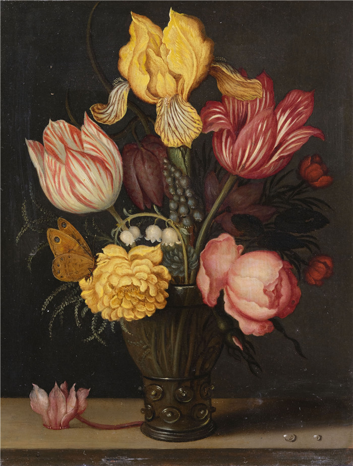 安布罗休斯·博沙耶特（Ambrosius Bosschaert）作品-郁金香， 虹膜， 玫瑰和玫瑰